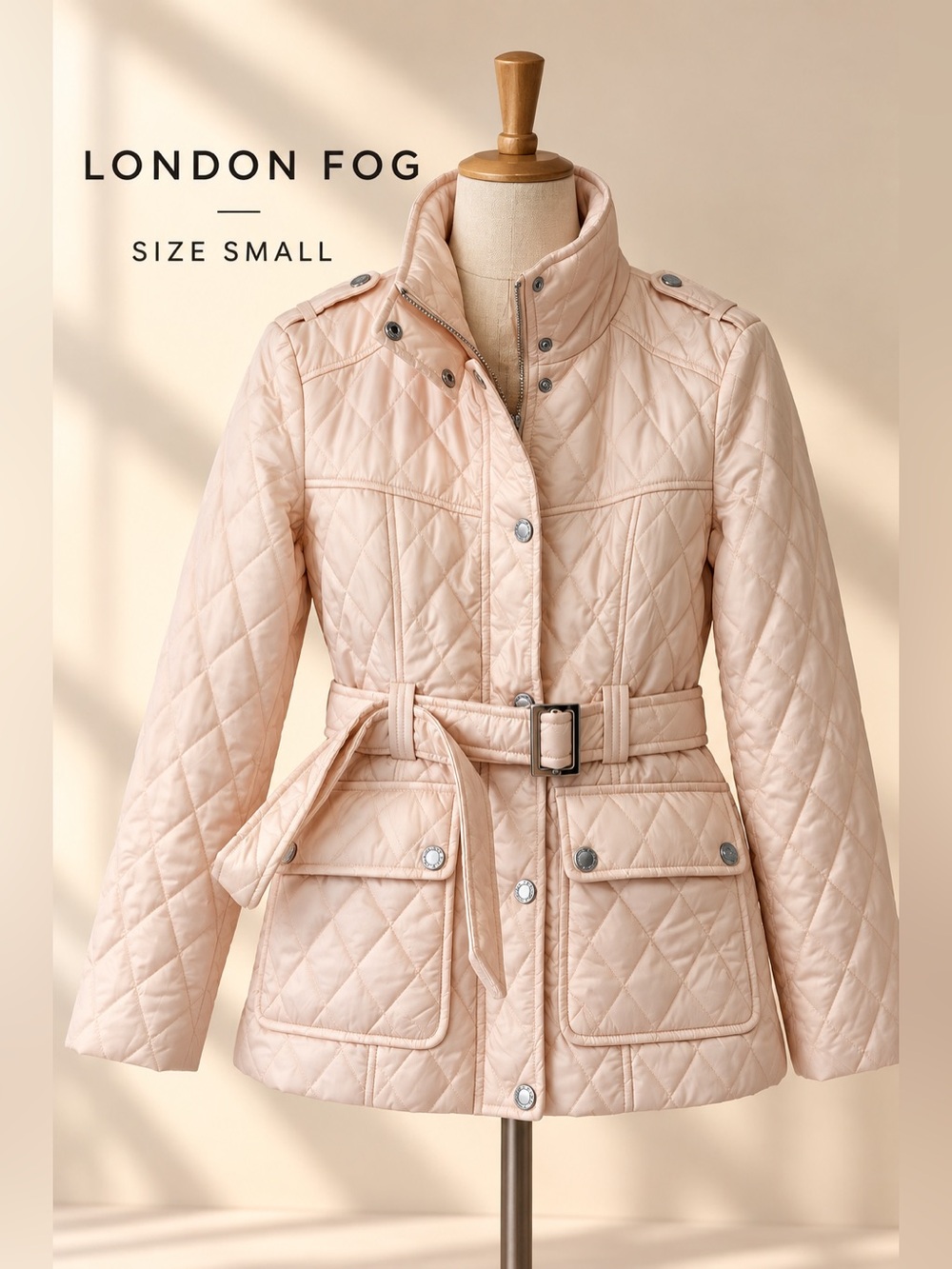 London Fog Quilted Belted Jacket Fresco Size Small